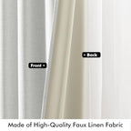MIULEE 100% Blackout Linen Curtains for Bedroom, Heathered White Solid Luxury Decor Thermal Insulation Room Darkening Drapes for Living Room Nursery Back Tab Rod Pocket 42 x 63 Inches, 2 Panels