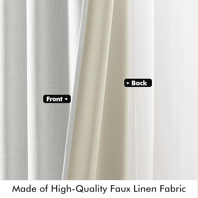 MIULEE 100% Blackout Linen Curtains for Bedroom, Heathered White Solid Luxury Decor Thermal Insulation Room Darkening Drapes for Living Room Nursery Back Tab Rod Pocket 42 x 96 Inches, 2 Panels