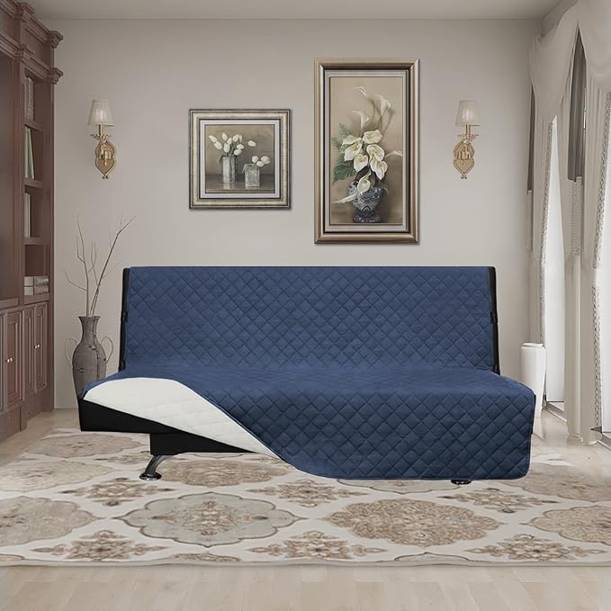 Easy-Going Reversible Couch Cover, Large Futon Sofa, Dark Blue/Ivory