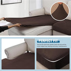 H.VERSAILTEX Velvet Stretch Sectional Couch Covers - 4 Pieces Sofa Seat Cushion Covers L Shape Separate Cushion for Both Left/Right Couch (Large Sofa 3 Seater + 1 Chaise, Brown Striped)