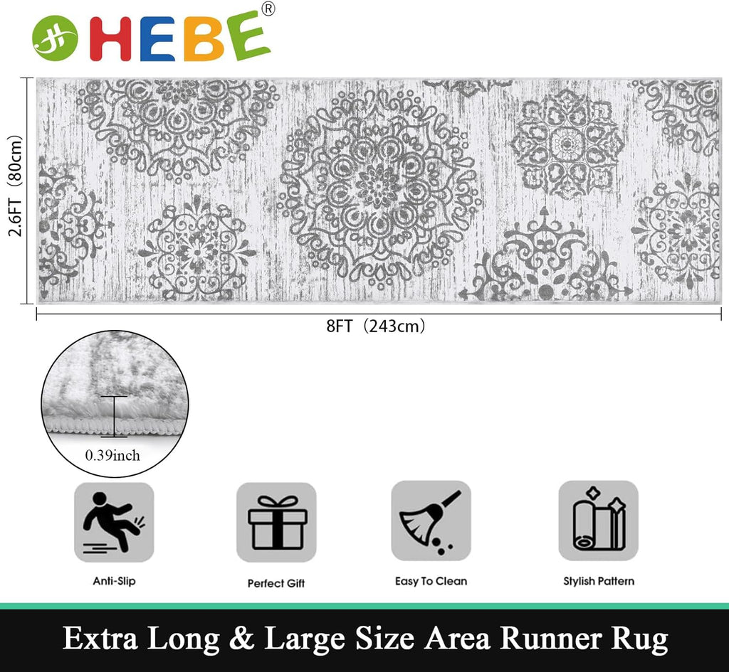 HEBE Hallway Runner Rug 2'x6', Washable Non Slip Kitchen Rug Runner