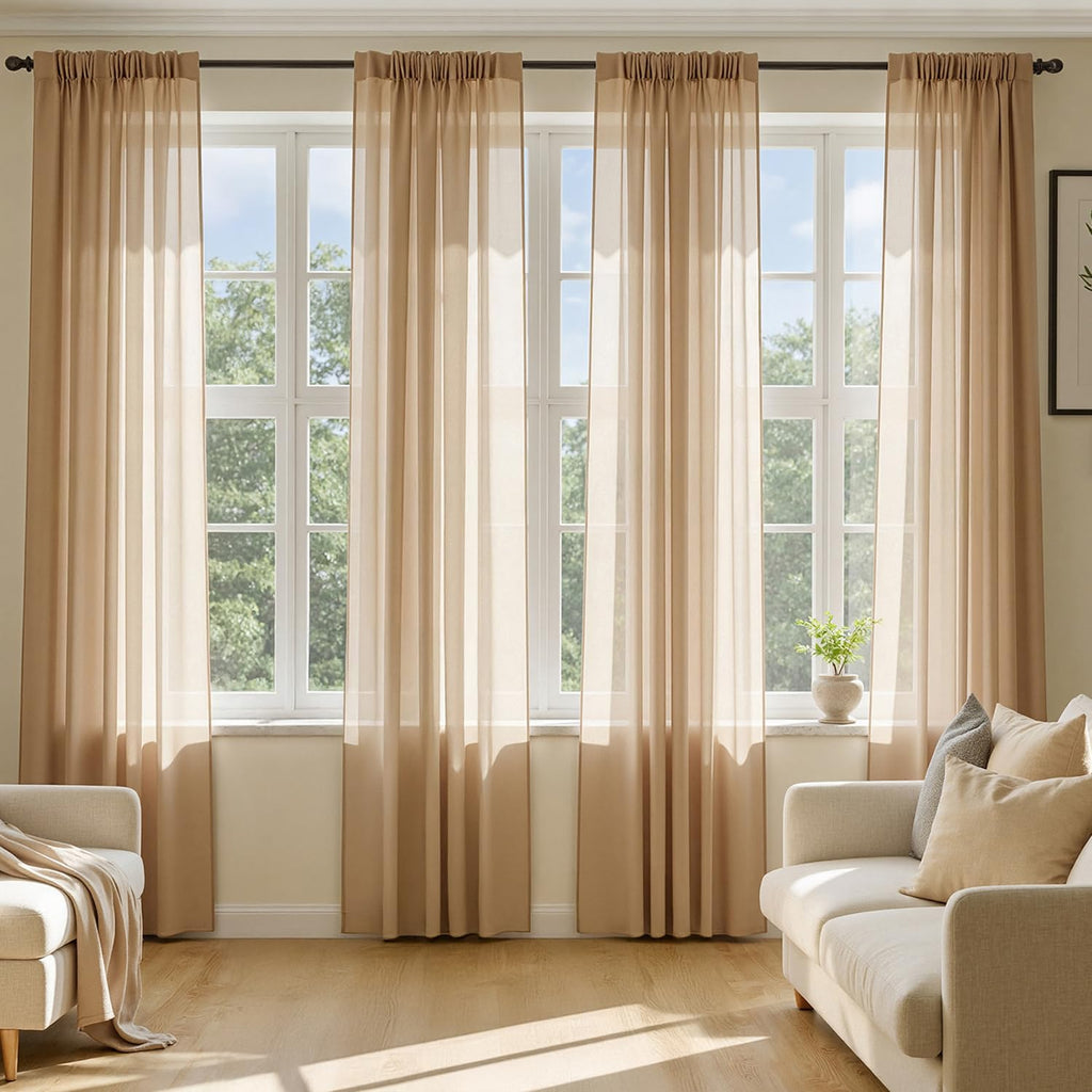 MIULEE Brown Sheer Curtains 90 Inches Long 4 Panels 42 x 90 Inches