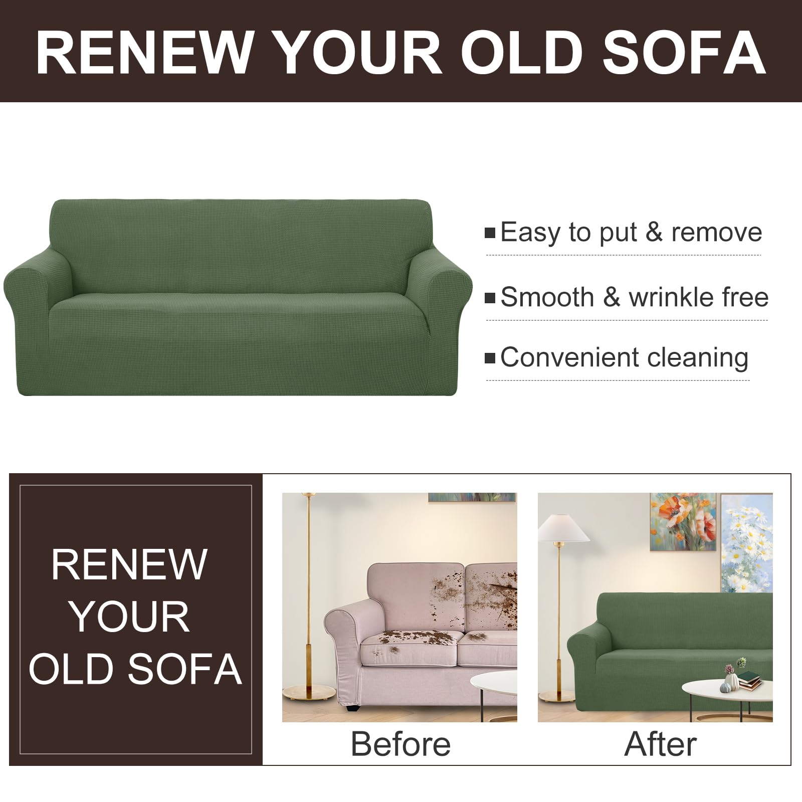 U-NICE HOME Loveseat Cover Stretch Couch Cover Sofa Slipcover, Loden Frost