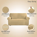 Easy-Going Stretch 4 Seater Sofa Slipcover 1-Piece Sofa Cover Furniture Protector Couch Soft with Elastic Bottom for Kids, Polyester Spandex Jacquard Fabric Small Checks Beige