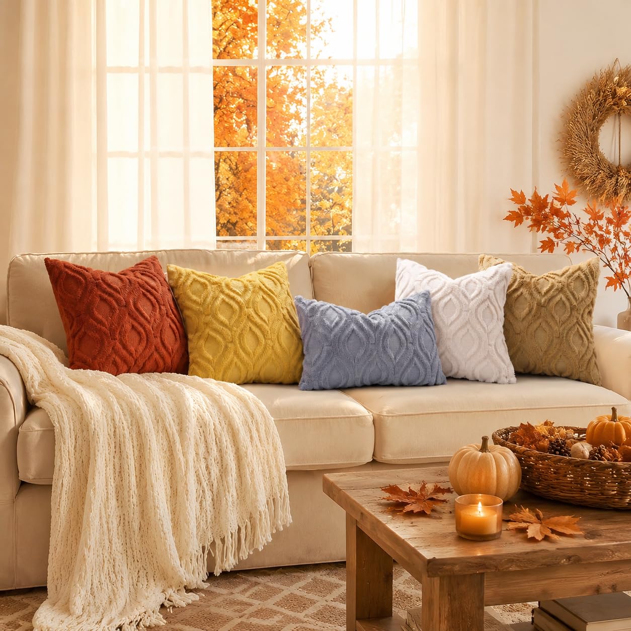 decorUhome Faux Fur Plush Soft Rust Throw Pillow Covers 16x16 Set of 2