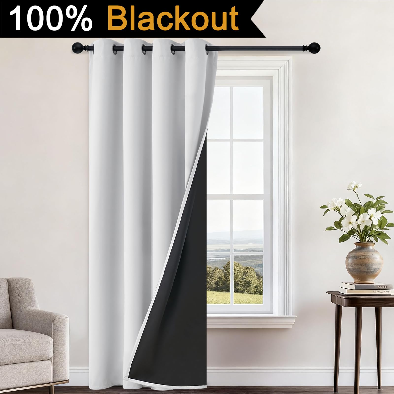 Yakamok Greyish White Blackout Curtains 84 Inches Long 52" Wide, 1 Panel