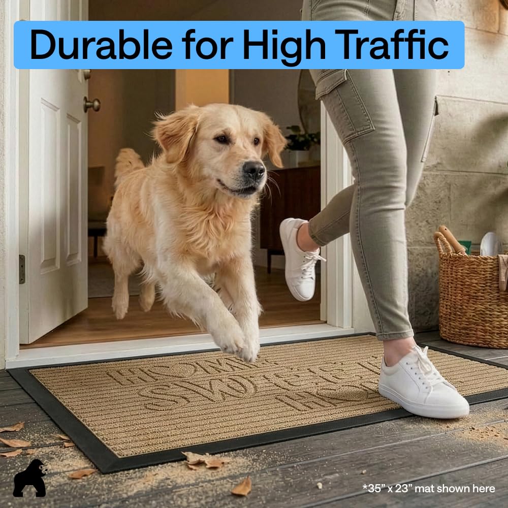 GORILLA GRIP 100% Waterproof All-Season WeatherMAX Doormat, US Designed Natural Rubber, Stain and Fade Resistant, Low Profile Indoor Outdoor Door Mats, Easy Clean Patio Mat, 29x17, Home Sweet Home