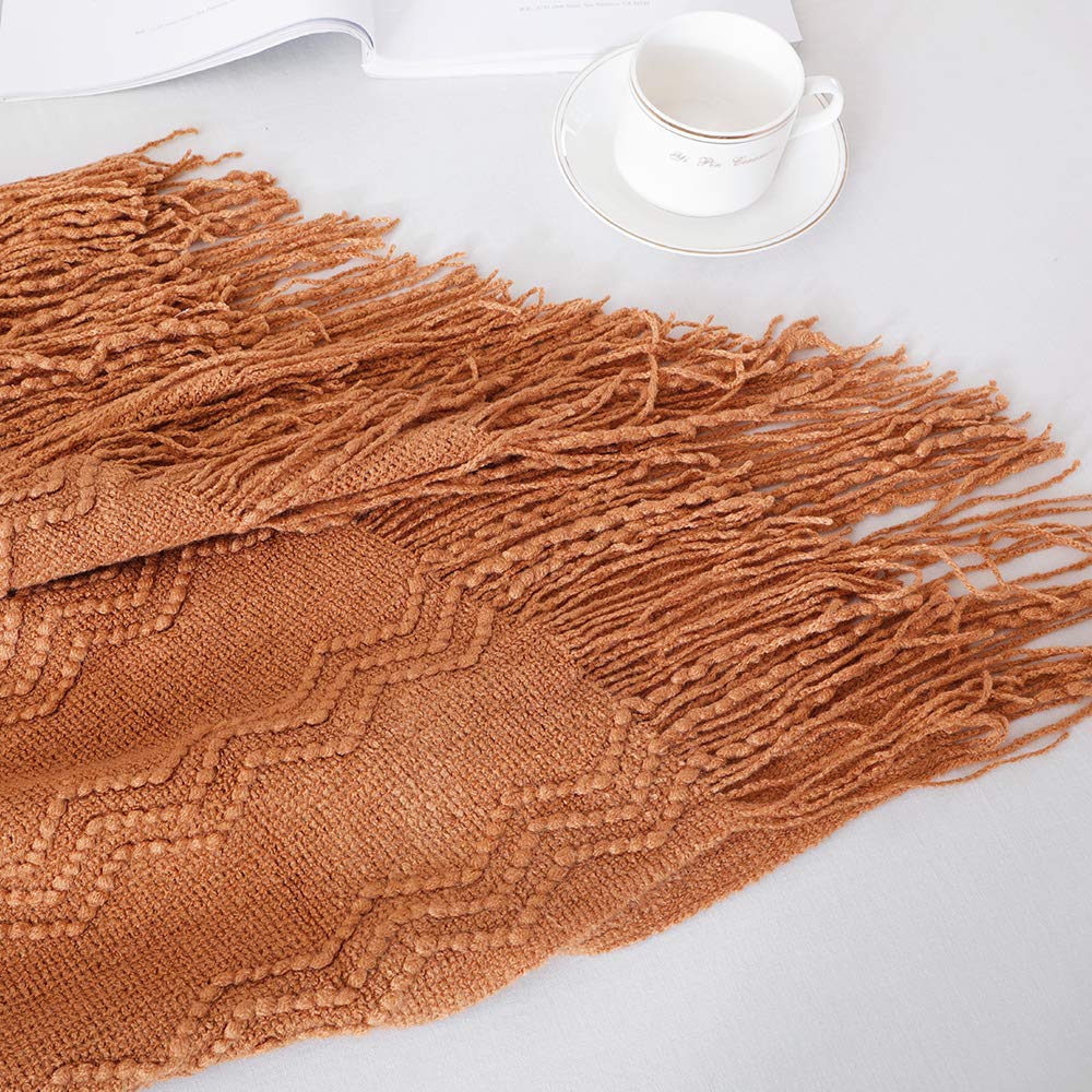 BOURINA Almond Throw Blanket 50x90 Inch Boho Knitted Soft Throw Bed Blanket