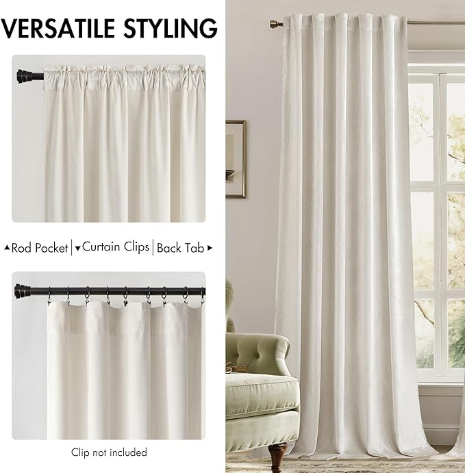 MIULEE Velvet Curtains 90 inches - Luxury Curtains for Bedroom Living Room Thermal Insulated Super Soft Room Darkening Window Drapes Rod Pocket & Back Tab, Ivory, W52 x L90 inches, 2 Panels
