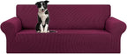 KEKUOU Stretch Oversized Sofa Slipcover 1 Piece Couch Sofa Cover (94"-110") Furniture Protector 4 Seater Sofa with Elastic Bottom for Kids,Pet.Jacquard Checked Pattern Fabric(X Large,Wine)
