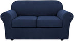 H.VERSAILTEX 3 Piece Stretch Sofa Covers for 2 Cushion Loveseat Couch Covers for Living Room Sofa Slipcovers (Base Cover Plus 2 Seat Cushion Covers) Thicker Jacquard Fabric(Medium Sofa, Navy)