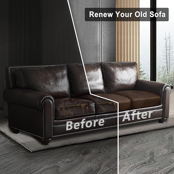 Leather Look Couch Cushion Covers Sofa Seat Slipcovers Sets Couches Furniture Protector for Sectional Armchair Loveseat Pets Kids Stretch Spandex Fabric(3 Cushion Sofa, Brown)