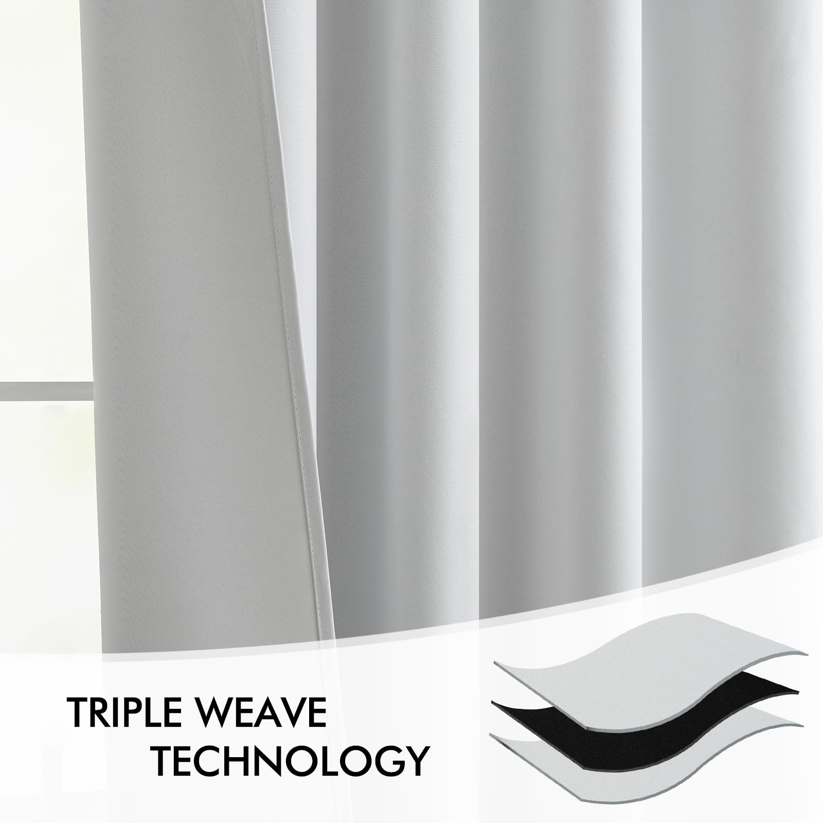 MIULEE Greyish White Back Tab Blackout Curtains 52x102 Inch Long 2 Panels