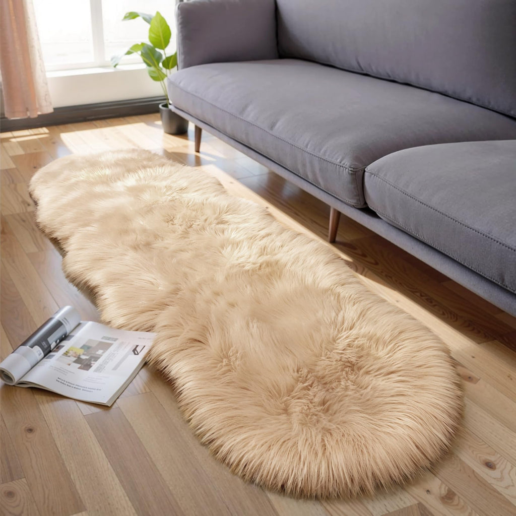 Ciicool Ultra Soft Faux Sheepskin Fur Rug 2x6 Feet Fluffy Rug for Bedroom