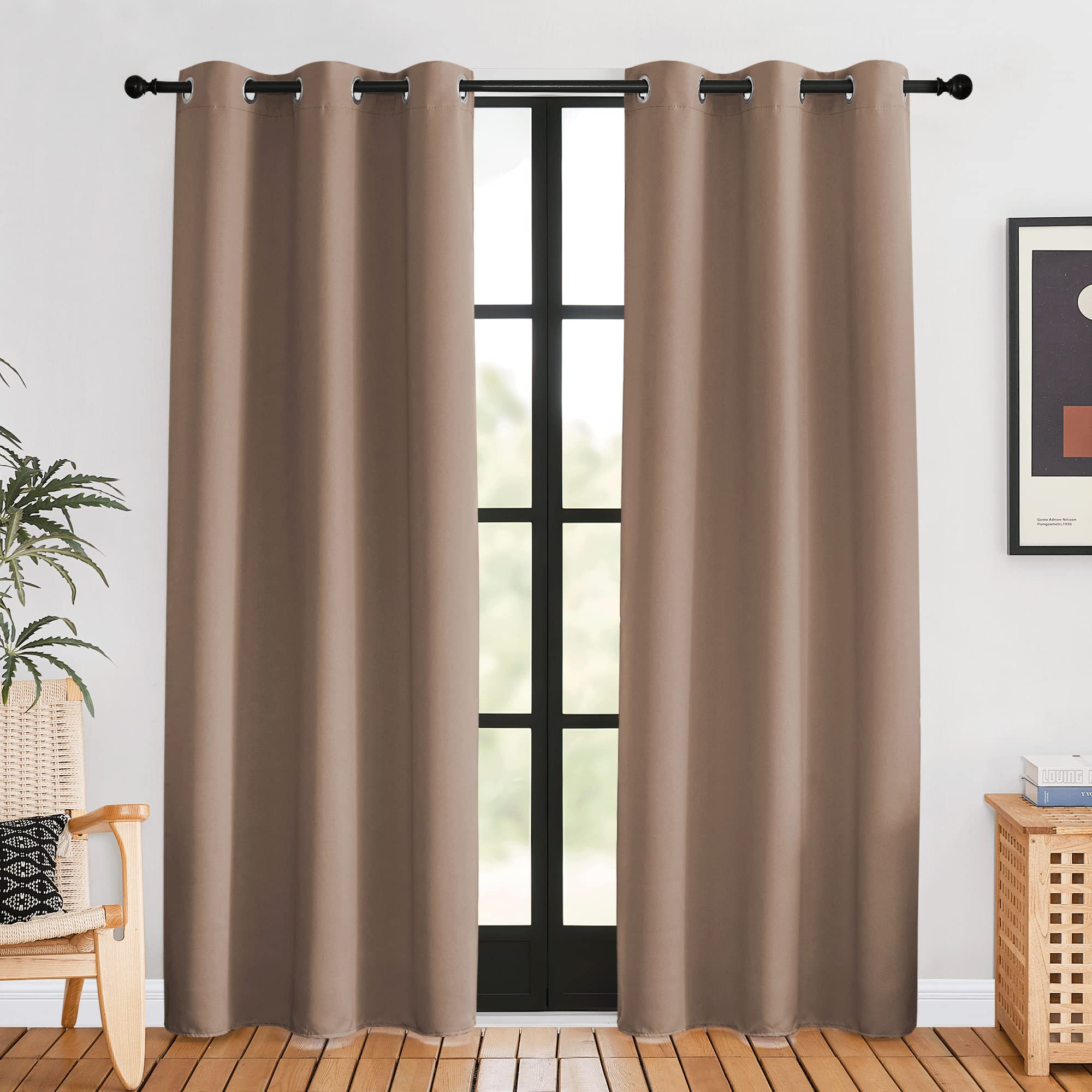 NICETOWN Window Draperies Blackout Curtain Panels, 1 Pair, 42 by 80 inches, Cappuccino, Window Treatment Thermal Insulated Solid Grommet Blackout Drapes for Bedroom