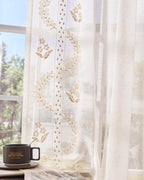 jinchan Belrose Linen Sheer Curtains for Living Room 63 Inch Length Sheer Voile Embroidered Floral Curtains for Bedroom Light Filtering Rod Pocket Window Treatments Farmhouse Decor 2 Panels Beige