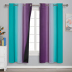 Estelar Textiler Ombre Teal and Purple Blackout Curtains 72 Inch Length 2 panels, Grommet Thermal Insulated Gradient Drapes for Kids Room, Full Light Blocking Blackout Curtains for Bedroom, 42x72 Inch