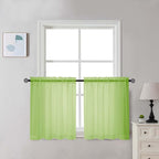 Chyhomenyc Lime Sheer Curtains 30 inch Length 2 Panels, Light Filtering Voile Rod Pocket Short Window Curtians for Bathroom Living Room Farmhouse Small Windows, 42Wx30L inches
