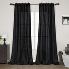 Black Linen Textured 96 Inch Curtains 2 Panel Set Back Tab Rod Pocket Sheer Light Filtering Boho Room Decor Aesthetic Curtains Burlap Look Curtain Drapes for Living Room Bedroom 8Ft 40x96 Inches