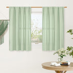 LAMIT Small Window Linen Curtains, 45 Inch Length Light Filtering Faux Linen Textured Neutral Decorative Rod Pocket Drapes for Bedroom, Light Green, 2 Panels Set, 42 X 45 Inch