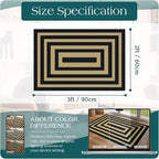 Front Door Mat Outside Entrance - 2x3 Modern Non-Slip Washable Doormat Indoor Outdoor Entrance Black Tan Geometric Bordered Rug Small Throw Rugs for Entryway Bedroom Kitchen Front Porch Decor