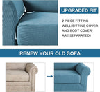 H.VERSAILTEX 2-Pieces Armchair Cover Chair Slipcovers with Arms Furniture Protector Cover Fit Armchair Width Up to 47 Inch, Jacquard Spandex Couch Covers Armchair Slipcover - Storm Blue, Chair