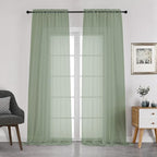 Chyhomenyc Sage Green Sheer Curtains 108 Inches Long - Light Filtering Voile Extra Long Panel Drapes for Floor to Ceiling Window, Elegant Soft Living Room Curtains, Each 42Wx108L Inch, 9FT, 2 Panels