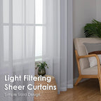 OVZME Light Grey Sheer Curtains 90 Inches Long 2 Panels - Soft Light Filtering Window Sheer Panels for Living Room/Bedroom, Top Dual Rod Pocket, 1 Pair, Each 42Wx90L Inches
