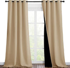 NICETOWN Living Room Completely Shaded Draperies, Privacy Protection & Noise Reducing Black Lined Insulated Window Treatment Curtain Panels for Patio Door (Set of 2 Pcs, W46 x L90, Biscotti Beige)