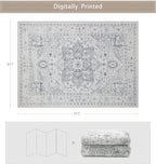 Srugn Area Rugs 5x7 Washable Area Rugs for Living Room- Ultra Soft Non-Shedding Faux Wool Bedroom Rug Grey Vintage Print Rugs Non Slip Dining Room Rugs Large Floor Carpet for Farmhouse Home Office
