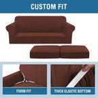 H.VERSAILTEX 3 Piece Stretch Sofa Covers for 2 Cushion Sofa Couch Covers for Living Room Sofa (Base Cover Plus 2 Seat Cushion Covers) Thicker Jacquard Fabric (Large Sofa, Burnt Brick)