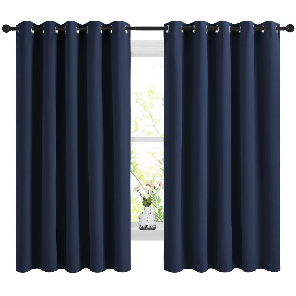 NICETOWN Blackout Curtains Panels for Bedroom, 2 Panels, 66 x 60 Inch, Navy, 3 Pass Microfiber Noise Reducing Thermal Insulated Solid Ring Top Blackout Window Drapes