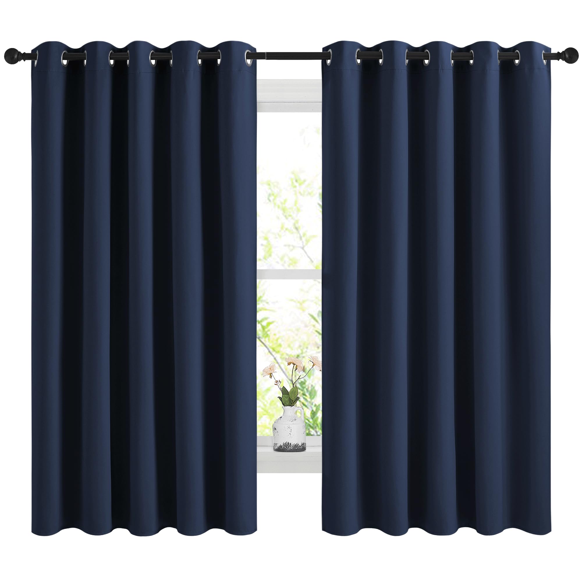 NICETOWN Blackout Curtains Panels for Bedroom, 2 Panels, 66 x 60 Inch, Navy, 3 Pass Microfiber Noise Reducing Thermal Insulated Solid Ring Top Blackout Window Drapes
