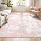 Rugflix 5x7 Area Rugs for Living Room, Washable Large Rug Stain-Resistant Low Pile, Modern Carpet for Dining Room Home Office Kid Room Nursery Bedroom, Pink Grey