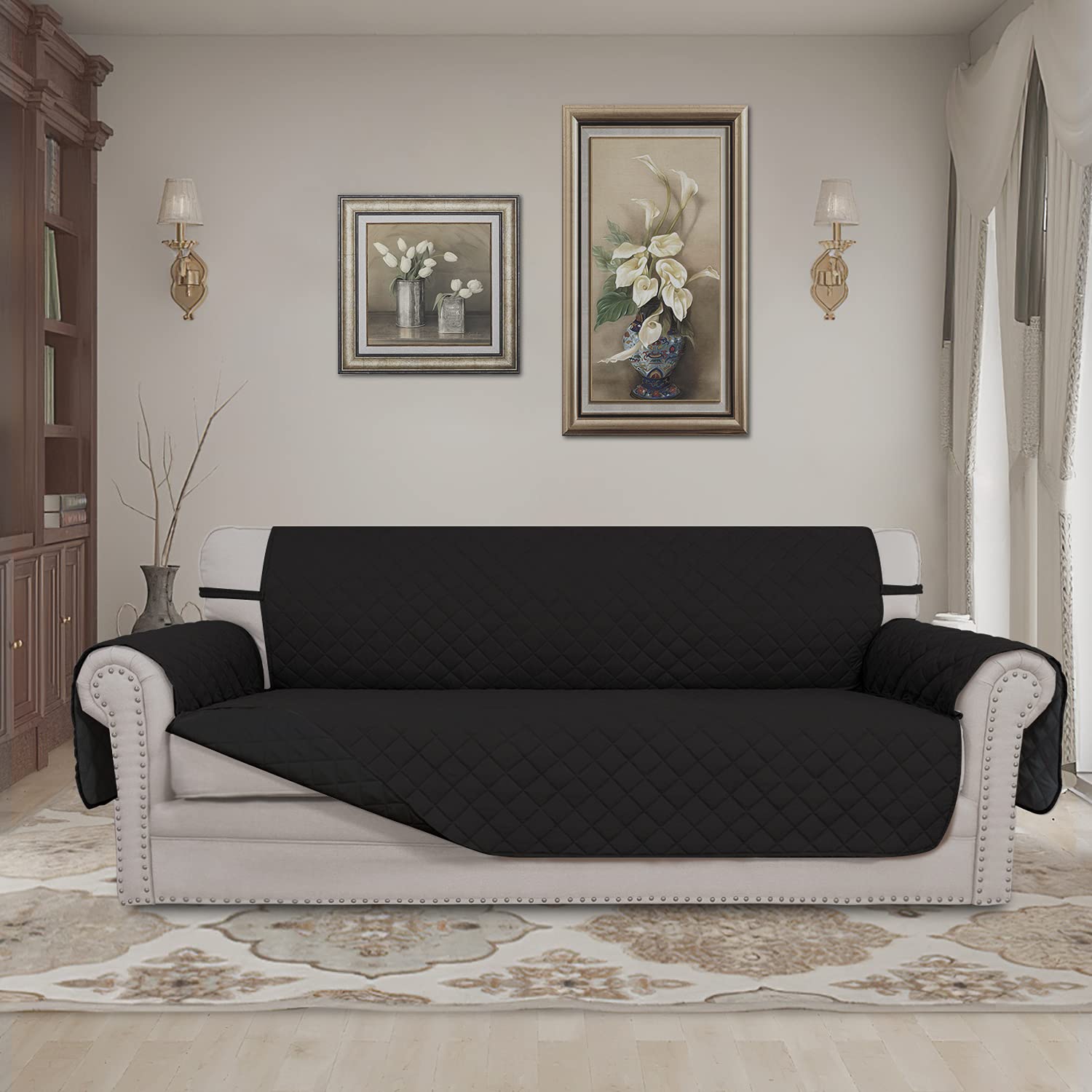 Easy-Going Reversible Couch Cover, 3 Cushion Sofa, Large, Black/Black