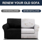 Cupuamon 2026 New Stretch Loveseat Sofa Slipcovers Couch Cover for 2 Cushion Furniture Protector Sofa Covers with Elastic Bottom Jacquard Fabric Small Checks for Pets, Kids - Black