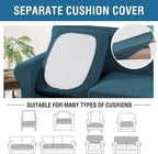 H.VERSAILTEX 3 Piece Stretch Sofa Covers for 2 Cushion Loveseat Couch Covers for Living Room Sofa Slipcovers (Base Cover Plus 2 Seat Cushion Covers) Thicker Jacquard Fabric(Medium Sofa, Deep Teal)
