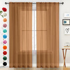 SpaceDresser Basic Rod Pocket Sheer Voile Window Curtain Panels Light Brown 1 Pair 2 Panels 52 Width 84 Inch Long for Kitchen Bedroom Children Living Room Yard（Light Brown, 52W x 84L）
