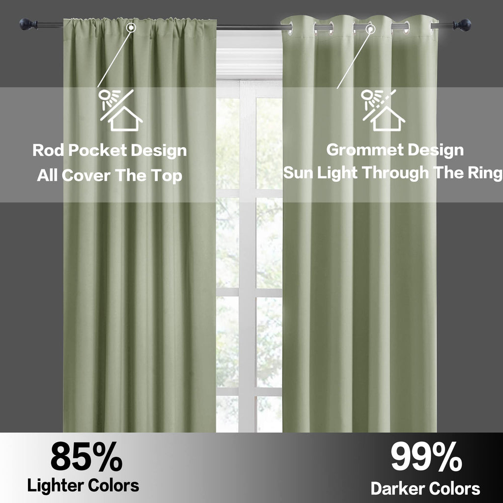 RYB HOME Short Sage Green Blackout Curtains for Small Bedroom Window Cafe
