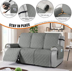 VANSOFY Waterproof Recliner Couch Covers, Sofa Covers 1-Piece Washable Reclining Sofa Cover Non-Slip Furniture Protector with Elastic Straps Pocket for Dogs, Pets(Gray,3 Seater)