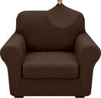 XINEAGE 2026 New 2 Pieces Chair Covers with Arms Super Stretch Chair Slipcover for Living Room Pet Dog Universal Slip Cover Anti Slip Armchair Furniture Protector (Coffee), 31"-46"(1 Cushion)