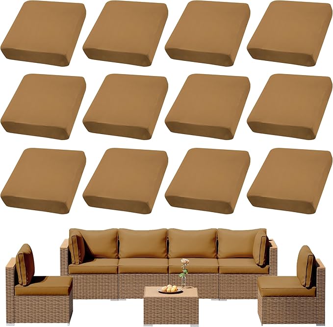 DREAHOTEXTIL 12Pcs Outdoor Cushion Covers, Elastic Patio Cushion Covers