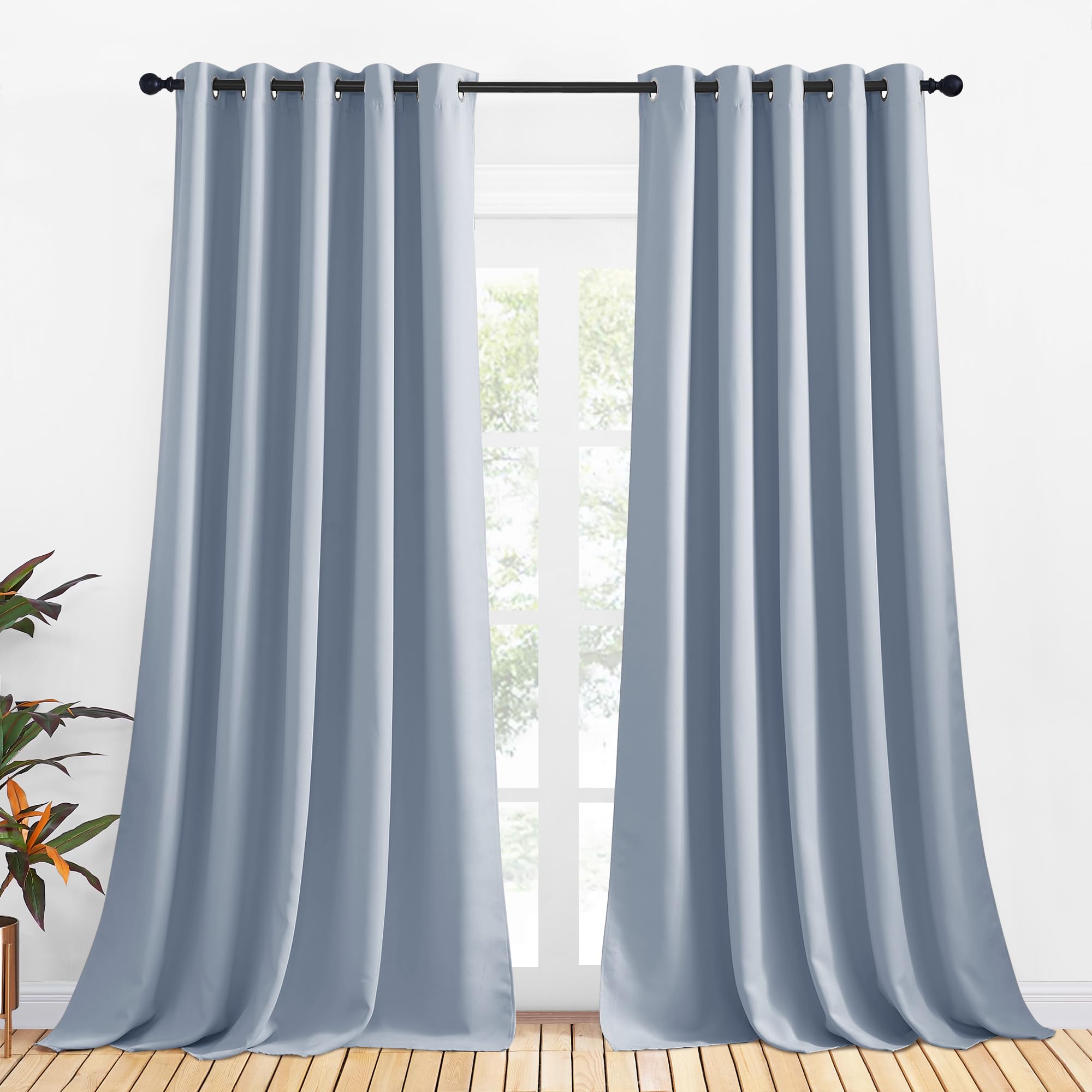 NICETOWN Blackout Curtain Panels for Bedroom, 2 Panels, W70 x L95-inch, Vintage Blue, Thermal Insulated Grommet Top Blackout Draperies and Drapes for Basement