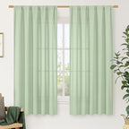 LAMIT Light Green Linen Window Curtains 63 Inch Length, Light Filtering Neutral Privacy Curtain Panels Farmhouse Rod Pocket Living Room Drapes for Bedroom, 2 Panels, 52 x 63 Inch