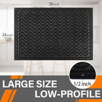 Mibao Front Door Mat, Dirt Trapper Welcome Mat for Outdoor Indoor, Non-Slip Waterproof Doormat, Durable Low Profile Entry Rug for Back Door Outside Patio Porch, 35.5" x 24", Black