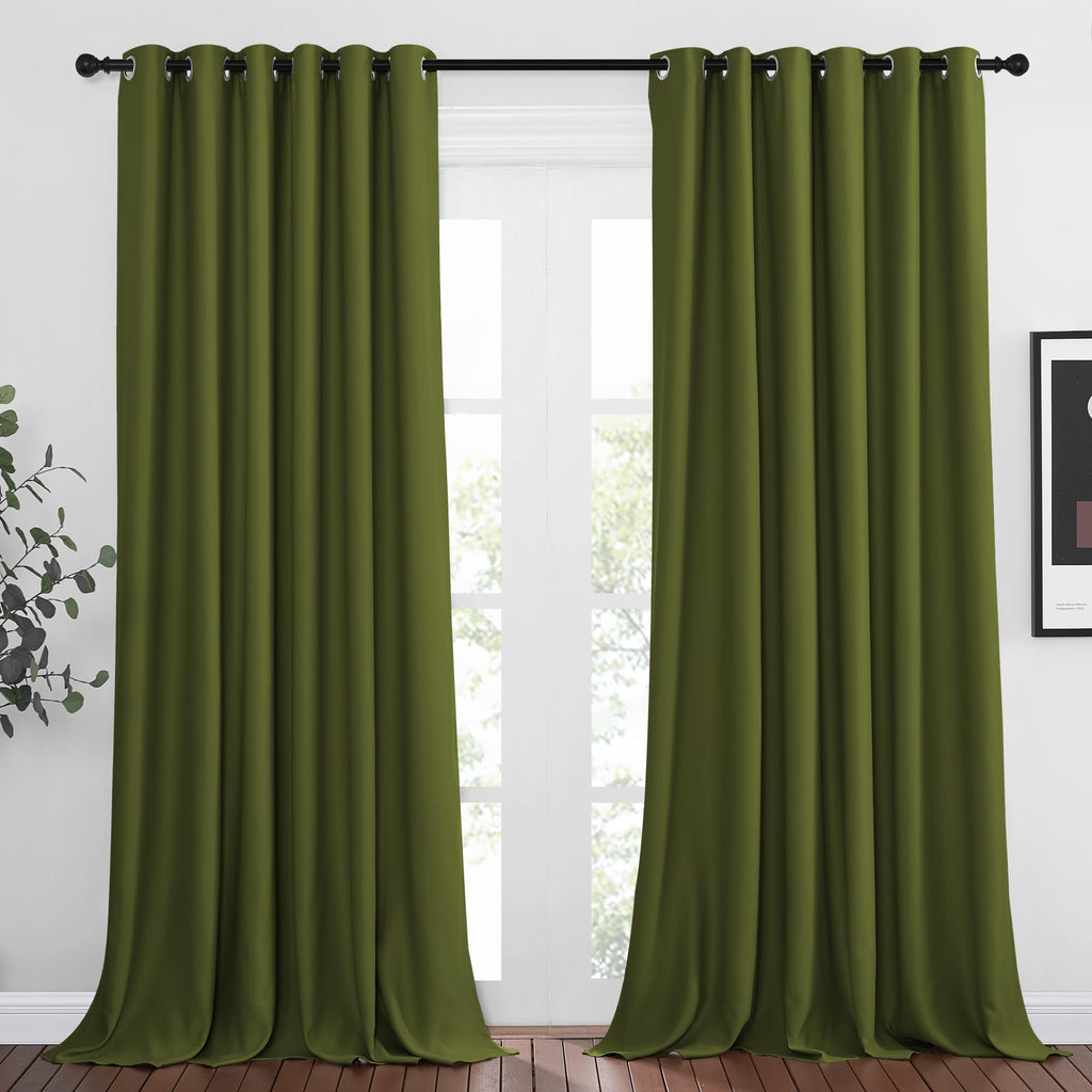 NICETOWN Living Room Window Curtain Drapes Extra Long & Wide - Living Room Panels Grommet Top Window Treatment for Hall & Guest Room (W80 x L108, Olive, 2 Pieces)