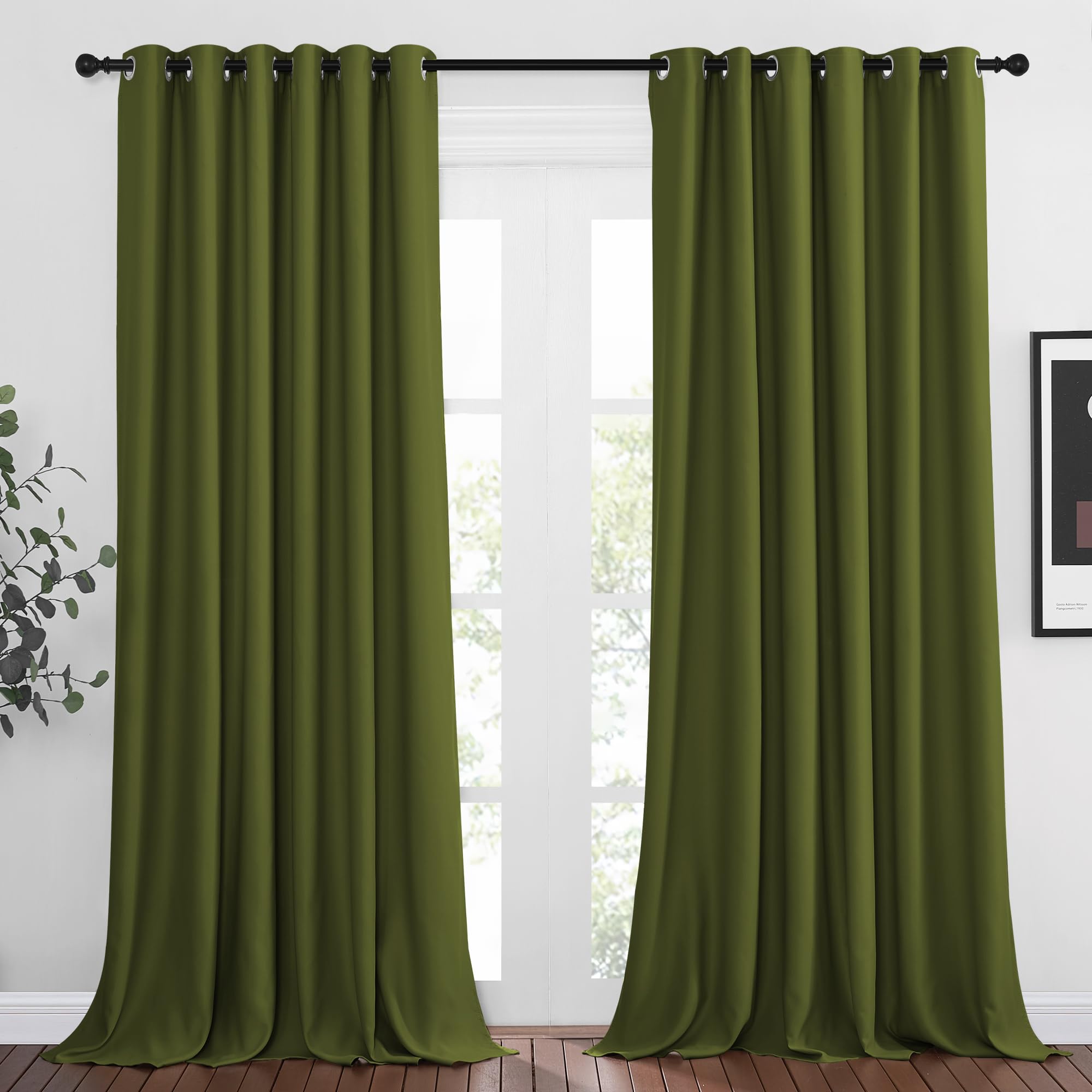 NICETOWN Living Room Window Curtain Drapes Extra Long & Wide - Living Room Panels Grommet Top Window Treatment for Hall & Guest Room (W80 x L108, Olive, 2 Pieces)