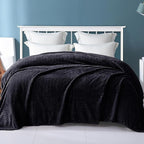 Exclusivo Mezcla Fleece Twin Size Blanket for Bed, 60x80 Inches Soft Cozy Jacquard Flannel Blankets, Lightweight Fuzzy Plush Warm for Women, Black
