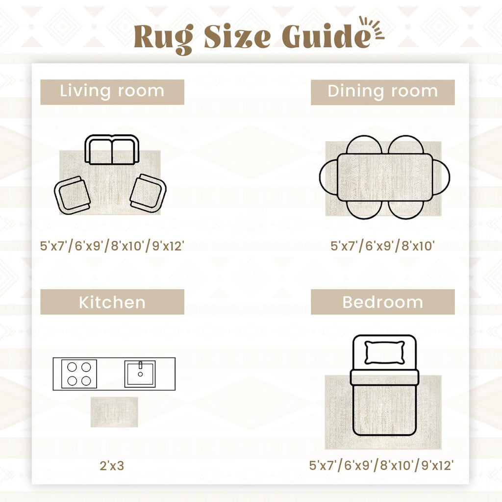 Washable Area Rug 5x7: Moroccan Rug for Living Room Geometric Boho Rug Farmhouse Non Slip Stain Resistant Rugs Low Pile Soft Carpet for Bedroom Dining Room Home Office Kids Room (Ivory Beige,5'x7')