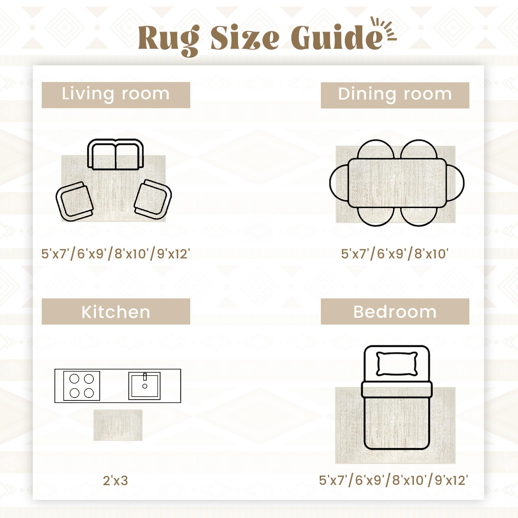 Washable Area Rug 5x7: Moroccan Rug for Living Room Geometric Boho Rug Farmhouse Non Slip Stain Resistant Rugs Low Pile Soft Carpet for Bedroom Dining Room Home Office Kids Room (Ivory Beige,5'x7')